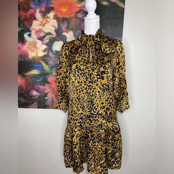 Hunter Bell womens leopard print tunic dress 100% silk size Xs luxury designer - Picture 2 of 12
